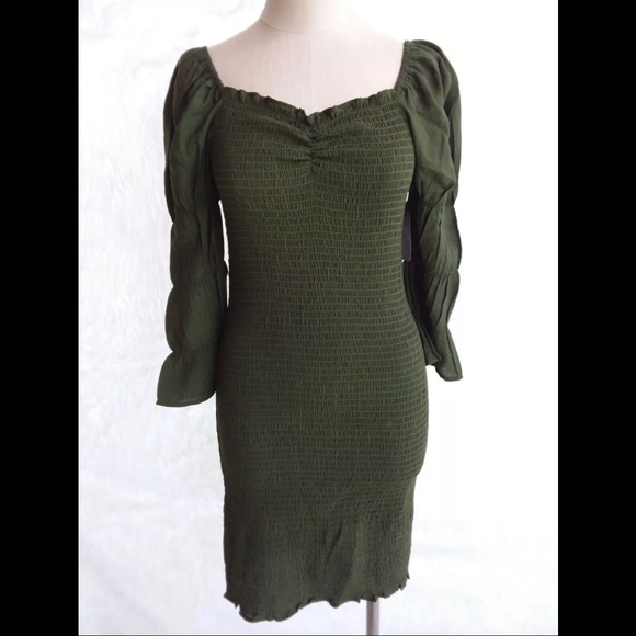 ROMANTIC SMOCKED GREEN DRESS SIZE L - Picture 12 of 12